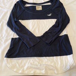Hollister Blue and White 3/4 sleeve Striped Top